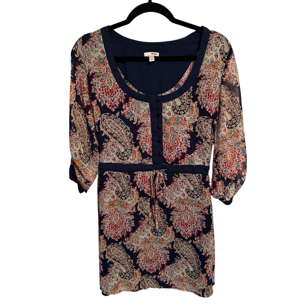 Bongo Paisley Print Boho Chic Y2K Layering Tunic Dress Size M Festival Wear